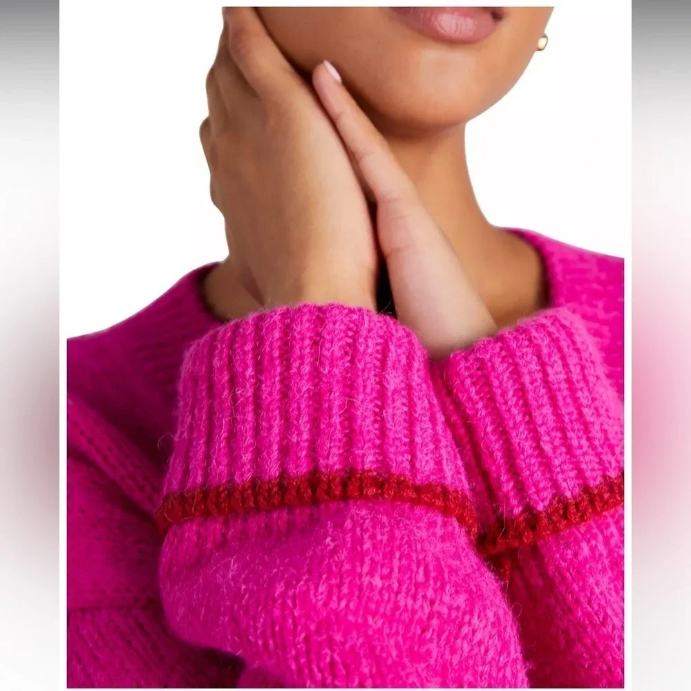 Kate Spade Tipped V Neck Sweater‎ color Pink Size XL NEW with TAGS!